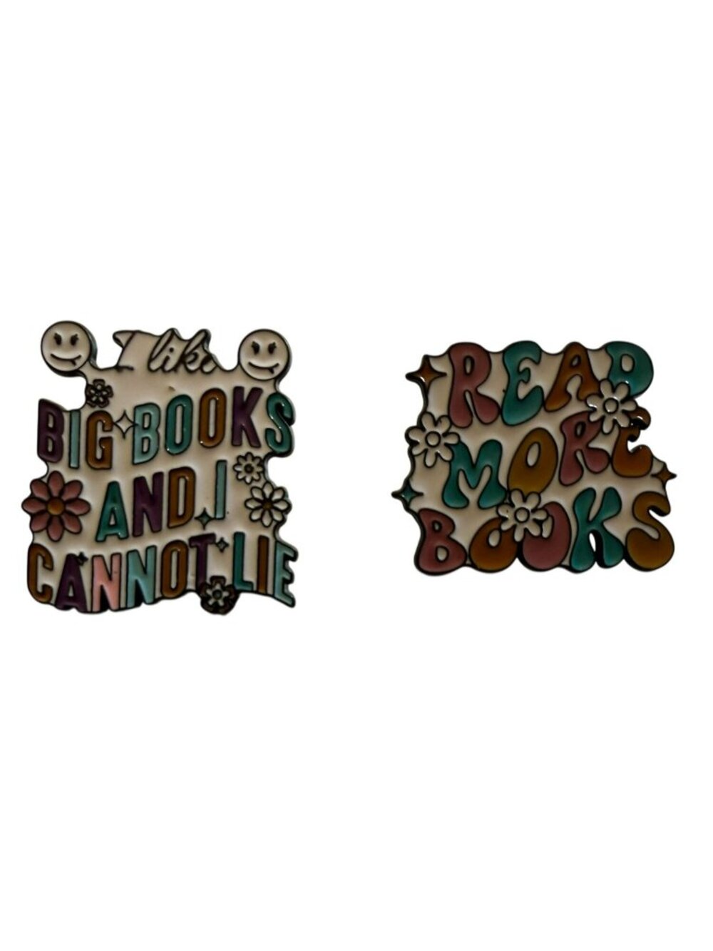 Book-Themed Enamel Pins Set Of 2 - "I Like Big Books And I Cannot Lie" & "Read M